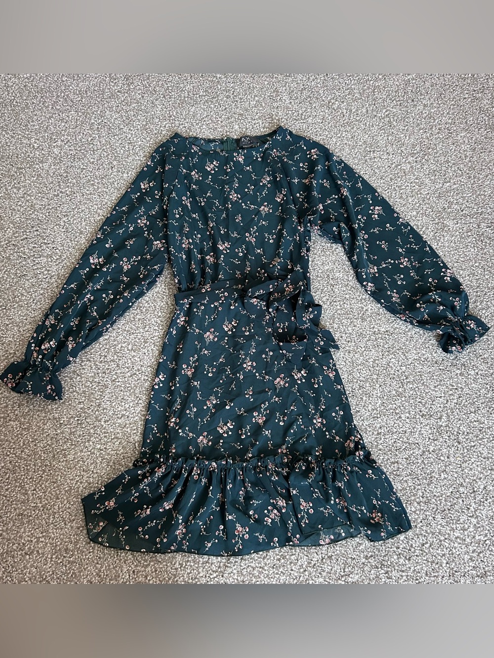 AX Paris Teal Floral Frill Tie Waist Dress